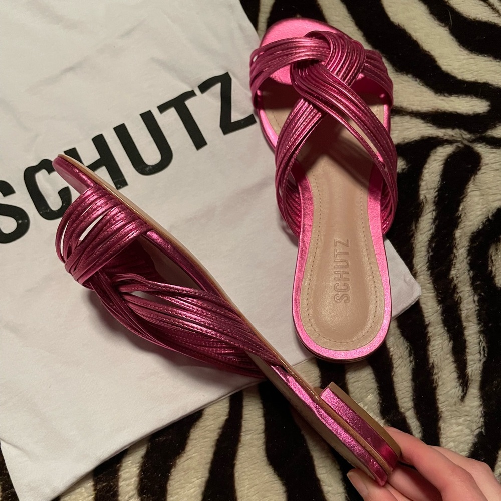 Schutz Khayla Metallic Pink Sandals - Picture 13 of 16